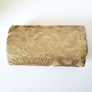 Sequined Embroidered Clutch Shoulder Bag Formal Evening Gold